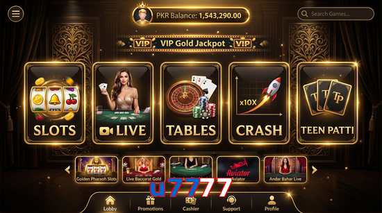 Main screen of U7777 casino page for PK players