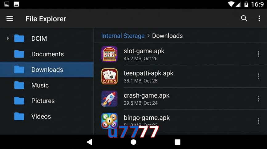 Main screen of U7777 gameapk page for PK players