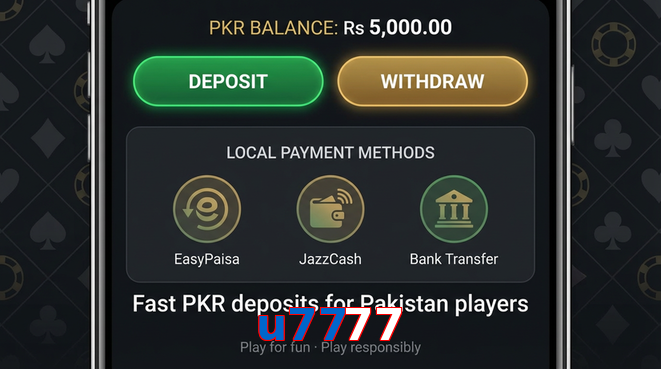 Deposit and withdrawal screen with PKR methods